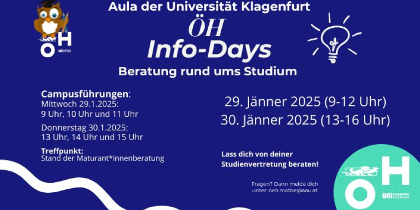 Ankündigung der ÖH Info-Days am 29. und 30. Januar 2025.