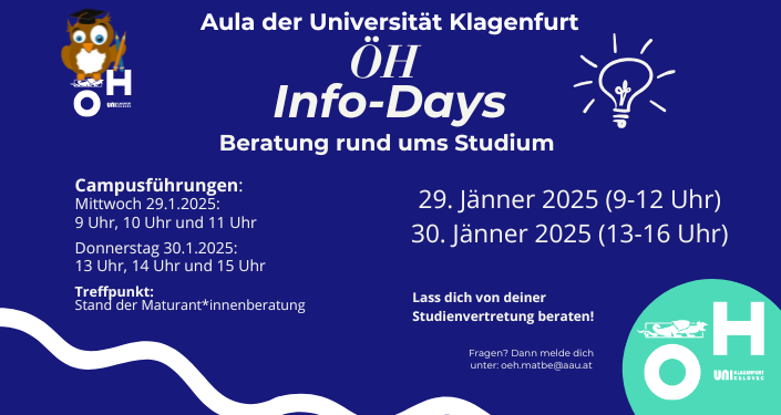 Ankündigung der ÖH Info-Days am 29. und 30. Januar 2025.